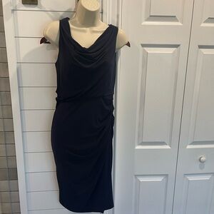 Vera Wang Midnight Blue Draped Midi Dress